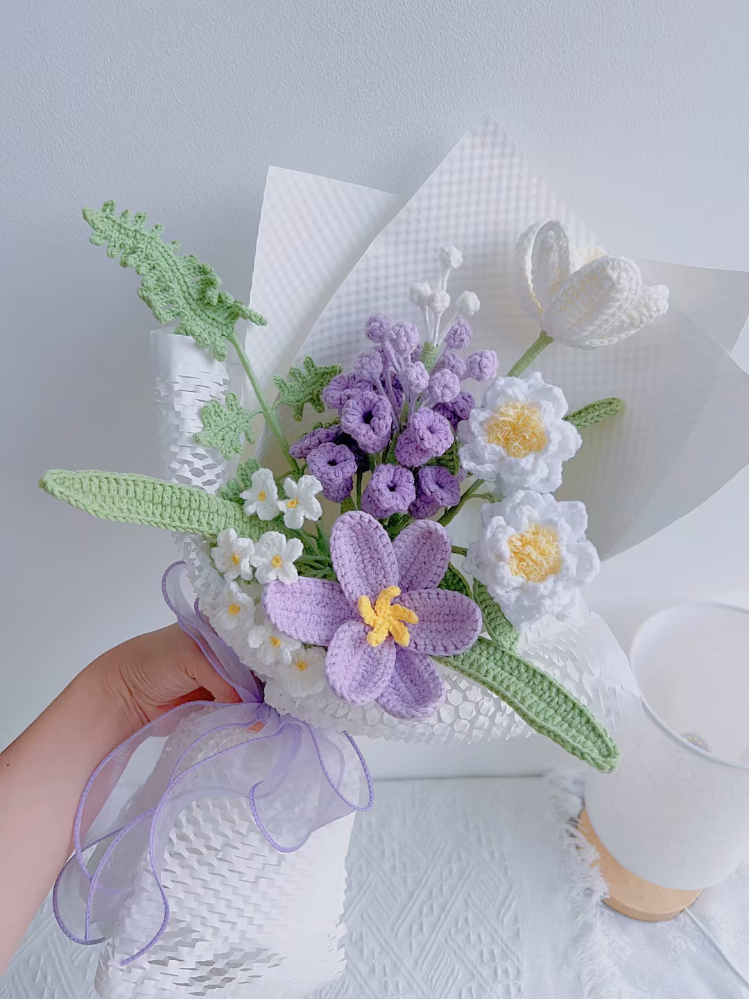 Ramo de crochet, ramo de flores hecho a mano, ramo de flores de crochet, día de san valentín y día de la madre, La novia llevó flores