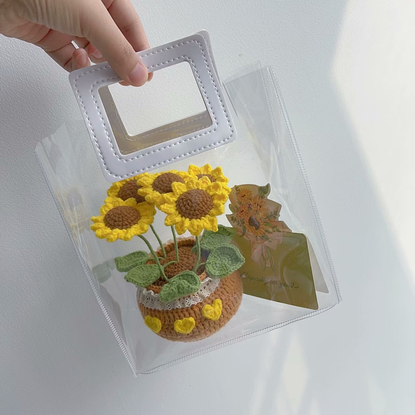 Crochet sunflowers pots,Car Dashboard Decor, Office decor